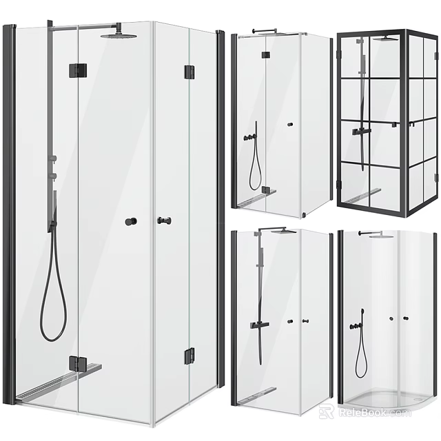 Modern Shower Sauna Enclosure Featuring Glass Door Black Hardware Fixtures and Shower Head 3d model 