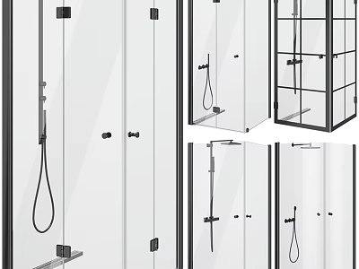Modern Shower Sauna Enclosure Featuring Glass Door Black Hardware Fixtures and Shower Head 3d model