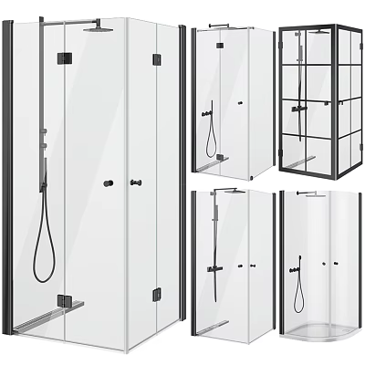Modern Shower Sauna Enclosure Featuring Glass Door Black Hardware Fixtures and Shower Head 3d model