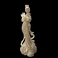 Two White Female Figurine Ornament Set Holding Trays with Lotus Base Decorations