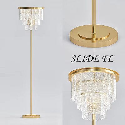 Modern Floor Lamp With Brass Base And Transparent Layered Lampshade For Home Decor 3d model