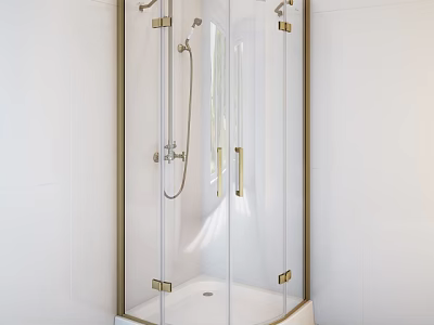Contemporary Shower Sauna Space With Glass Enclosure Gold Fixtures And White Tiles 3d model