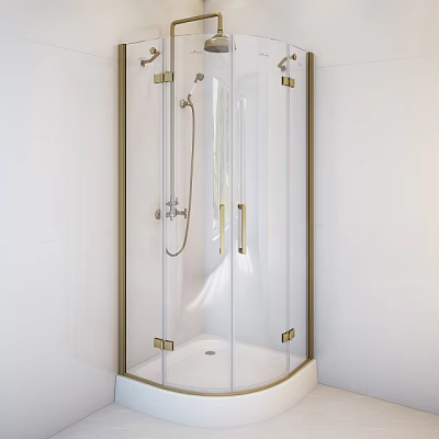 Contemporary Shower Sauna Space With Glass Enclosure Gold Fixtures And White Tiles 3d model