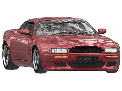 Red Aston Martin Sports Car With Sleek Body And Front Headlights Design 3d model