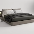 Modern Minimalist Double Bed with Gray Bedding White Pillows and Bedside Table Lamps 3d model