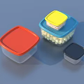 Square Food Storage Container Set with Red Blue Yellow Black Sealed Lids 3d model