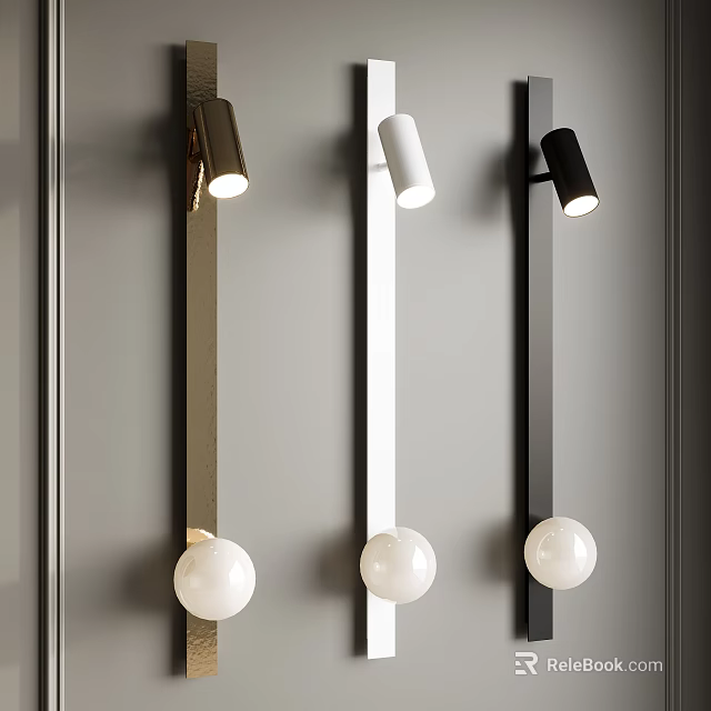 Modern Wall Mounted Lamps With Gold White Black Finishes And White Spherical Decor 3d model 