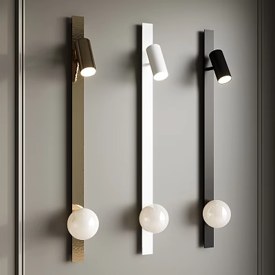Modern Wall Mounted Lamps With Gold White Black Finishes And White Spherical Decor 3d model