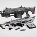 Futuristic Black Tactical Rifle with Magazines Scopes and Military Weapon Accessories