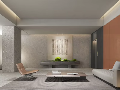 Modern Minimalist Service Hall Interior With Sofa Chair And Decor 3d model