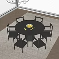 Modern Middle-style Round Dining Table and Chair 3d model