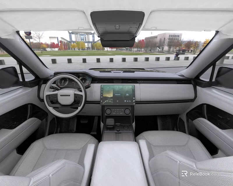 Modern Car Interior Cockpit with Steering Wheel Dashboard Center Console and Leather Seats 3d model 
