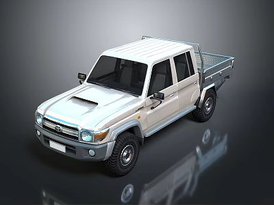White Double Cab Pickup Truck With Cargo Bed And Roof Rack Design 3d model