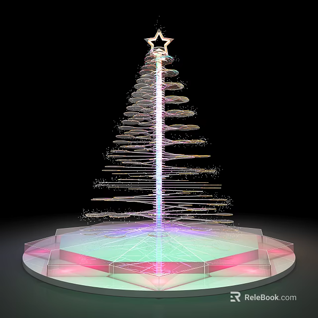 Illuminated Spiral Christmas Tree With Circular Base And Colorful Lights 3d model 