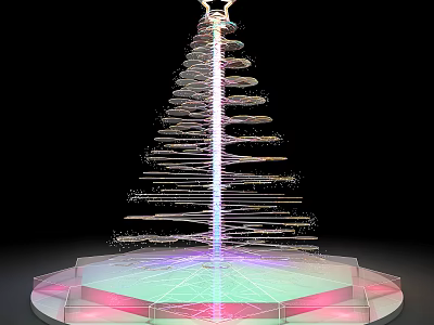 Illuminated Spiral Christmas Tree With Circular Base And Colorful Lights 3d model