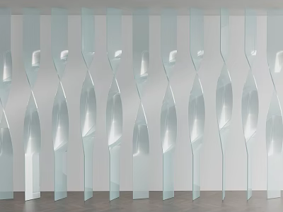 Modern Glass Room Divider With Twisted Panel Design For Interior Space 3d model
