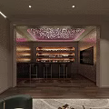 Modern Home Bar Interior With Decorative Ceiling Lighting Wine Rack And Bar Stools