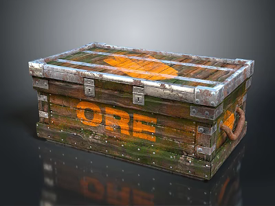 Sturdy Vintage Wooden Crate With ORE Lettering And Metal Reinforcements 3d model