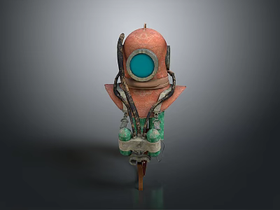 Vintage Weapon Design With Orange Body Round Blue Window Metal Parts And Green Accents 3d model