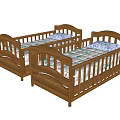 Two Sturdy Wooden Children's Beds With Curved Headboard And Patterned Pillows