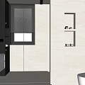 Modern Bathroom Interior Design With Dark Cabinets Light Tiles Vanity Toilet And Built in Niche