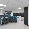 Modern Monitoring Room With Multiple Monitor Screens Workstations And Ceiling Lights