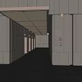 Modern Elevator Hallway With Light Colored Walls Ceiling Lights And 1F Signage 3d model