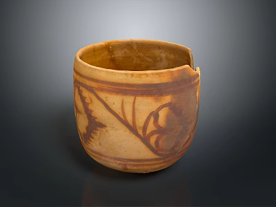 Traditional Handcrafted Carved Ceramic Pot With Intricate Patterns And Chipped Rim 3d model