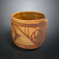 Traditional Handcrafted Carved Ceramic Pot With Intricate Patterns And Chipped Rim