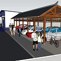 Police Building With Covered Parking Area Various Cars People And Police Car Nearby