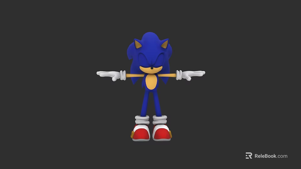Sonic the Hedgehog Blue Character With Yellow Belly Red Shoes And White Gloves Arms Outstretched 3d model 