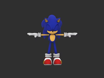 Sonic the Hedgehog Blue Character With Yellow Belly Red Shoes And White Gloves Arms Outstretched 3d model