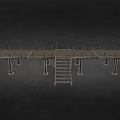 Industrial Staircase Design With Metal Railings Wooden Steps And Support Columns