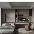 Modern Tatami Bedroom Interior With Cozy Bed Desk Chair And Storage Cabinets