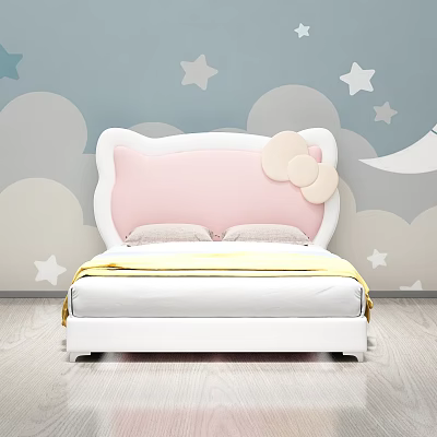 Cute Kids Bed with Pink Cartoon Headboard and Bow Decorations on Star Cloud Wall 3d model Cute Kids Bed with Pink Cartoon Headboard and Bow Decorations on Star Cloud Wall 3d model