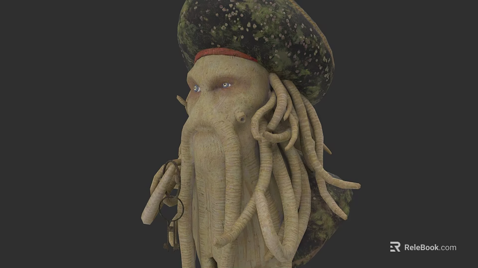 Mythical Game Movie Character With Tentacled Face Pirate Hat And Pipe 3d model 