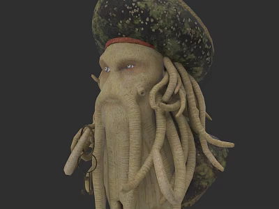 Mythical Game Movie Character With Tentacled Face Pirate Hat And Pipe 3d model
