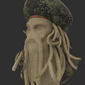 Mythical Game Movie Character With Tentacled Face Pirate Hat And Pipe