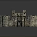 Detailed Cartoon Castle Scene With Stone Towers Medieval Style And Gate Entrance