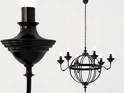 Vintage Black Metal Chandelier With Chain And Candle Style Design 3d model