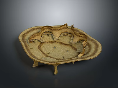 Handcrafted Ceramic Tray with Irregular Wavy Edge Three Small Feet and Natural Brown Texture 3d model