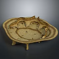 Handcrafted Ceramic Tray with Irregular Wavy Edge Three Small Feet and Natural Brown Texture