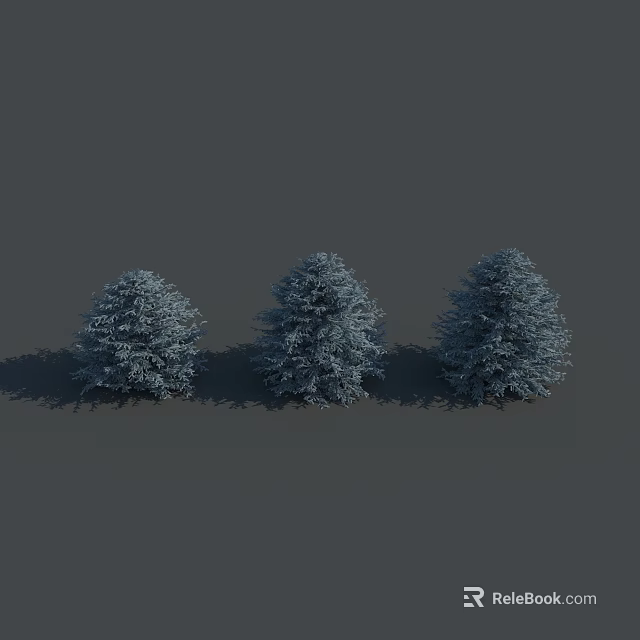 Three Snow Covered Trees Standing On Gray Background With Shadows 3d model