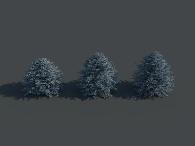 Three Snow Covered Trees Standing On Gray Background With Shadows 3d model