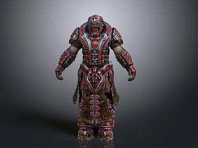 Armored Warrior Character With Creature Inspired Red Black Intricate Armor Design 3d model