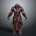 Armored Warrior Character With Creature Inspired Red Black Intricate Armor Design
