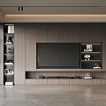 Modern Living Room With Wooden TV Wall Bookshelves And Large Windows