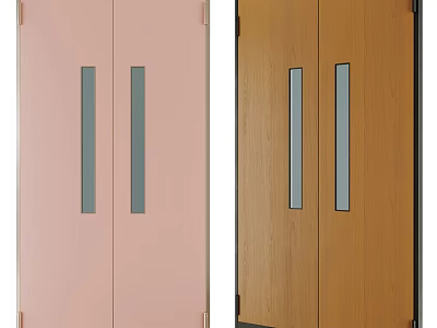 Pink and Brown Swing Doors with Vertical Glass Panels for Home Decoration 3d model