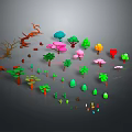 Various Colorful Trees and Plants with Different Shapes in 3D Illustration Style