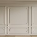 Elegant White Background Wall Featuring Intricate Decorative Moldings Multiple Rectangular Panels and Wooden Flooring 3d model